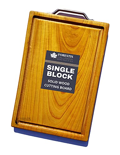 FORESTIS GALLINARIA ™ Reversible Single Block Exotic Elm Wood Vegetable Chopping Cutting Board Pad with Juice Groove with External Metallic Handle (15×10 Inches , Large).