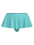 ZAFUL Women's Bikini Bottoms Cheeky Mini Swim Skirt Gingham Triangle Thong Skirted Ruffle Hipster Bikini Bottom Blue XS