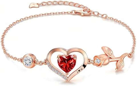 1CT Rose Heart Birthstone Bracelet for Women Love Gift