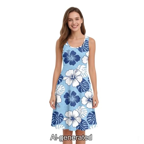 Image of Dreaweet Casual Sleeveless Dresses for Women Girls, Round Neck Tank Dresses with Pockets Summer Sundress Size XS-4XL