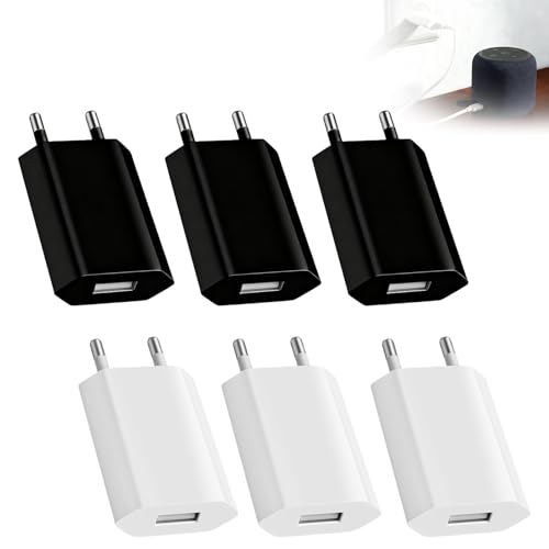 6PCS Cargadores USB, Toma USB de 5 V y 1 A, Toma de Pared USB, Adaptador de Pared Universal para Carga Rápida, Compatible con Samsung y iPhone