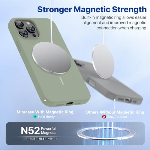 Image of Miracase Magnetic for iPhone 13 Pro Max Case, [Soft Anti-Scratch Microfiber Lining], Compatible with MagSafe, Liquid Silicone Shockproof Drop Protection Phone Case for 13 Pro Max, Patina Green