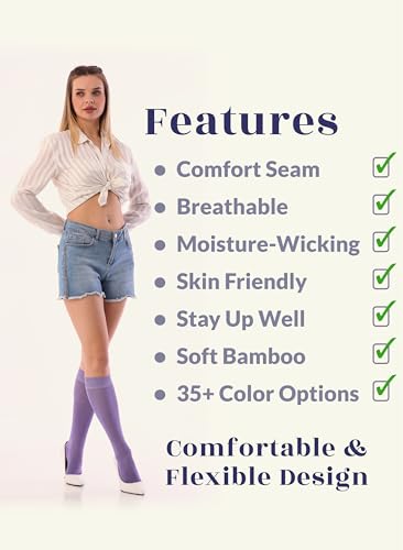 Hugh Ugoli Women's Bamboo Knee High Socks | Comfort Seam Long Dress Socks, Soft & Lightweight | Shoe Size 5-8/8-11, 4 Pairs4