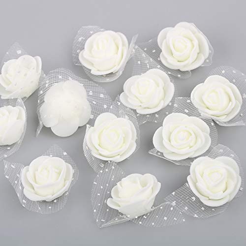 VINFUTUR 200pcs Mini PE Mousse Fleur Faux Artificielle Rose pour Bricolage à la Main Décoration de Fête de Mariage Scrapbooking Artisanat - Blanc Laiteux