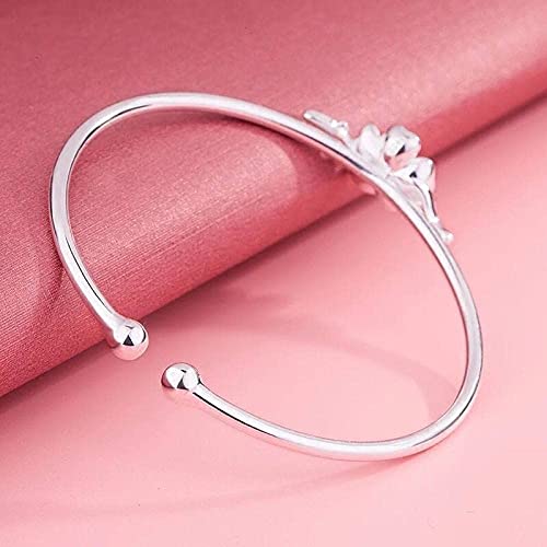 Pulsera de flores labrada a mano con acabado plata vintage de mujer 3