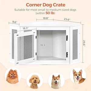 Corner Dog Crate Furniture, Wooden Dog Kennel End Table, Decorative Pet Crate Indoor Use, Furniture Style Dog House for Small Medium Dog, Dog Cage TV Stand, White and Black DCWT0801 Corner Dog Crate Furniture Wooden Dog Kennel End Table Decorative Pet Crate Indoor Use Furniture Style Dog House for Small Medium Dog Dog Cage TV Stand White and Black DCWT0801