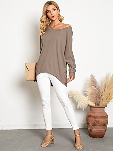 Image of ZANZEA Women's Off The Shoulder Batwing Tops Casual Loose Oversized Tshirts Long Sleeve Fall Pullover Sweater Tops