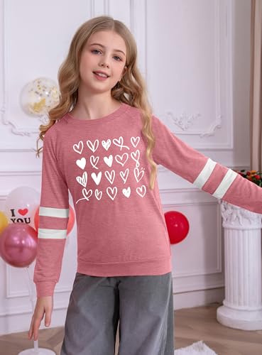 Image of Ithalt Kids Valentine Shirt Girls Valentines Shirts Cute Heart Graphic Long Sleeve Tee Tops 4-14y