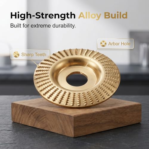 Image of 3PCS Wood Grinding Disc Set for Angle Grinder, Carbon Steel Shaping Wheel Attachments, 4 Inch and 4.5 Inch Angle Grinder Discs for Wood Sanding Carving and Finishing (Gold)