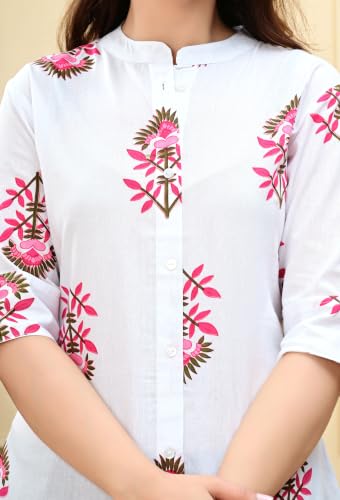 Image of Women's Rayon Floral Printed Short Kurti | Regular Fit | Mandarin Collar | Casual Wear for Office, College