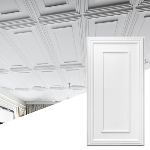 Art3d Drop Ceiling Tiles, 24x48in. White (12-Pack), Polyvinyl Chloride (PVC), Glue Down
