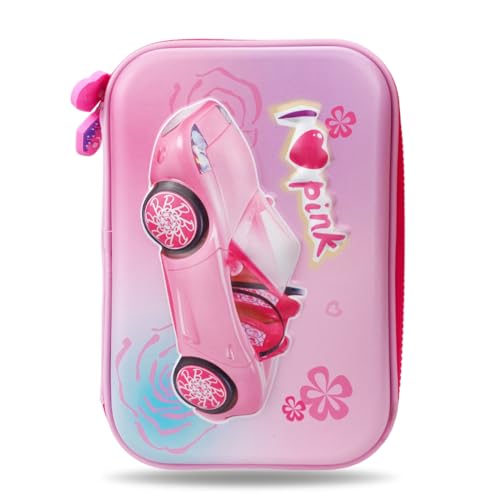 Estojo Escolar Organizador Grande 3d Infantil Resistente (Carro Rosa)