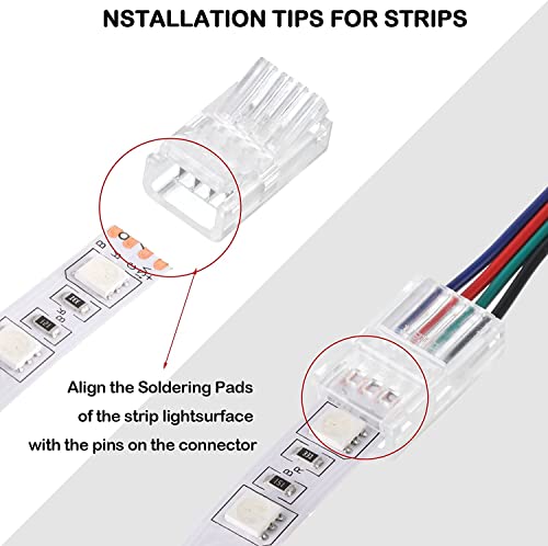 RUNCCI-YUN Pack of 20 LED Connectors, 4 Pin 10mm, Solderless, Gapless, for Unwired Gapless Track Lighting 5V 12V 24V SMD 5050 - Image 4