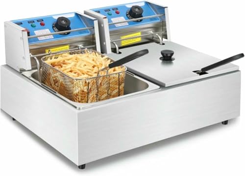 HOTAPEPU Freidora de Aceite eléctrica Comercial de Acero Inoxidable de 6 litros y 12 litros, con Ajuste de Temperatura e indicador Luminoso y termostato Ajustable