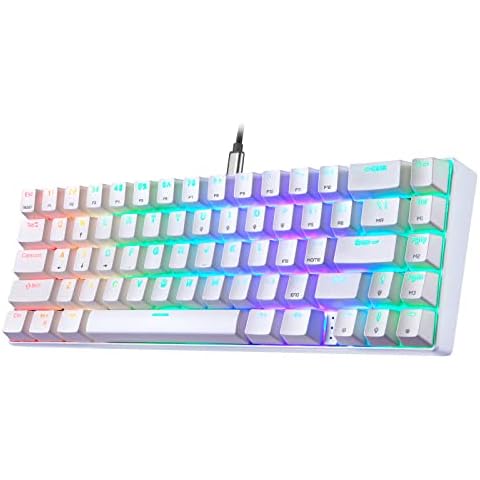 MOTOSPEED CK67 65% Wired Mechanical Keyboard with Red Switch/LED Backlit/Type-C,67 Keys Compact Keyboard Compatible with Mac Windows White Cover
