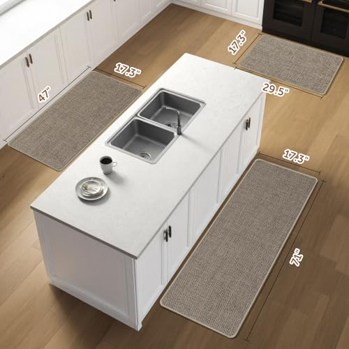 cusugbaso Kitchen Floor Mats, Washable Rubber Backing Absorbent Farmhouse Non Slip Runner Rugs for Sink for Front, Hallway, Home, Laundry Room (Beige, 17.3"x47")