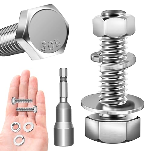 Image of (10 Sets) 3 /8 Bolt, 3 /8-16 x 1-1 /4 inch Hex Head Screws, Assorted Screws Nuts and Bolts with Flat & Lock Washers, 3 /8 Bolts and Nuts Set, 304 Stainless Steel 18-8 by Marysino
