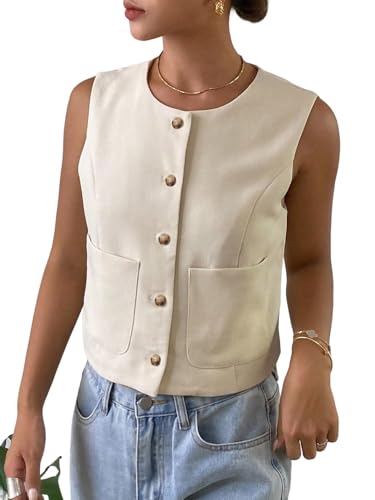 Gilet vintage pour femme court sans manches col rond costume élégant chic pour tenue d'affaires