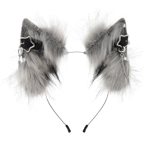 MANYU ZONES Cat Ears Headwear Metal Punk Animal Ears - Adjustable Furry Ears with Metal Frames Versatile Animal Ears Headband for Cosplay -Fox Ears & Wolf Ears Styles for Halloween Daily & Prom