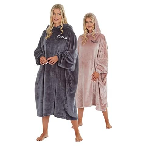 Gembroidery Personalised Hoodie Blanket Ultra Soft Fleece Warm Cosy Comfy Oversized Wearable Hooded Giant Sweatshirt Throw for Women Girls Adults Men Boys Big Pocket (Dark Grey) Cover