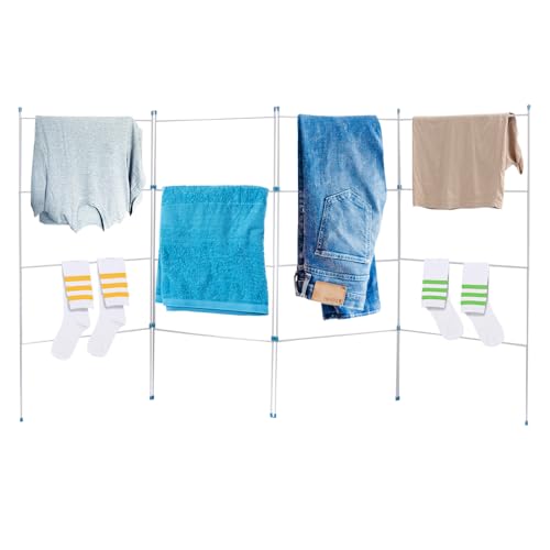 BARGAINS-GALORE 4 Fold Clothes Airer Drying Rack - Indoor & Outdoor Use, Flat Foldable Washing Line, Non Slip Feet, Space Saving | H 110 X W 207 Cm