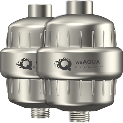 Image of weAQUA Heavy Duty Shower Filter Family 2 PACK - 99% Removal for Hard Water, Chlorine, Fluoride, Heavy Metals, Micro-life, Organics and More (Brushed Nickel)