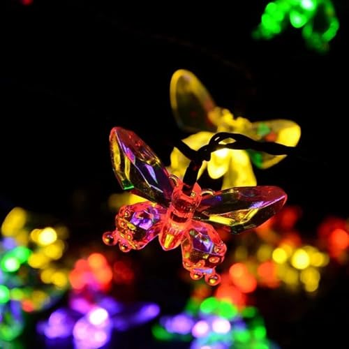 Image of AERYS Solar String Lights Outdoor 21 Ft 30 LED Solar Butterfly Lights with 8 Lighting Modes LED Butterfly Fairy Light for Garden Yard Lawn Patio Party Decor (Multicolor)