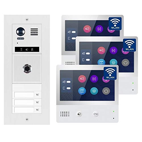 2-Draht Bus IP Video Türsprechanlage Fingerprint, 3 Familienhaus Set, 7'' Monitor mit oder ohne WLAN, Größe: 3x7'' Monitor mit WLAN Schnittstelle