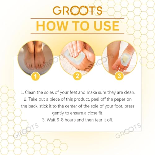Image of GROOTS Ginger foot patch Detox Foot patches Pain Relief Detox patch Cleansing Toxin Remover Foot Pads Detoxify Stress Relief Sleep Patch for Detoxification For Men And Women (1 BOXES = 10 Patches) (pack of 3)