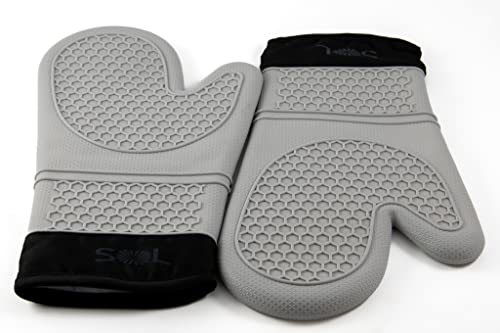 SOL - Heat-Resistant Cooking Utensils Set of 2 Oven Gloves Potholders with Quilted Liner Heat Resistant Silicone Shell Kitchen Oven Mitts for Cooking, BBQ, Hot Pot,Waterproof