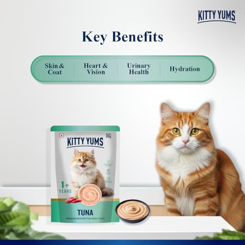 Image of Kitty Yums Adult Cat Wet Mousse 80g(4+1) Pack of 5, 400g | Tuna | Rich in Protein | Promotes Hydration & Easy to Digest | No Artificial Flavours | Packed with Essential Vitamins & Antioxidants