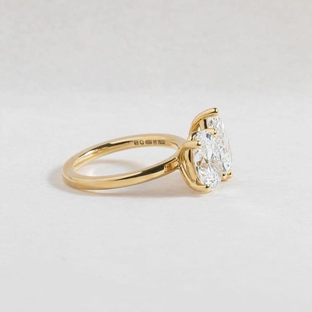 4 Ct Oval Pear Cut Diamond Delicate Double Stone Promise Ring Elegant Toi Et Moi Engagement Rings 14K Gold Plated 925 Sterling Silver Handmade Women Jewelry Proposal Ring Gift For Her