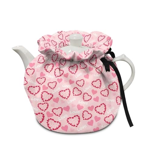Suobstales Pink Heart Love Pattern Tea Pot Cozies Tea Kettle Quilt Kitchen Home Decorative Tea Pots Cozy with Insulation Pad Valentine's Day Gift for Housewife, Friend, Mom