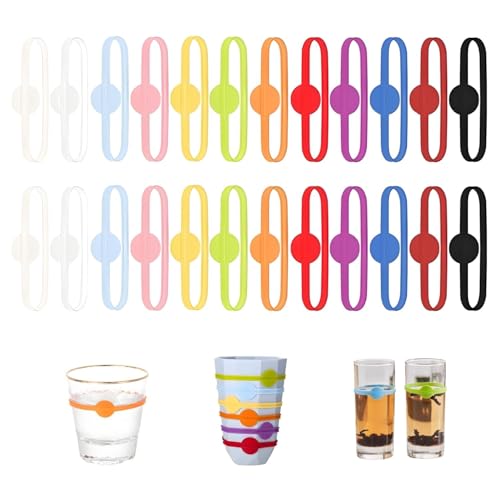 Lyivisk Lot de 24 marqueurs de verre réutilisables en silicone Marquage coloré pratique pour les fêtes, la maison et le bar, Silicone, M