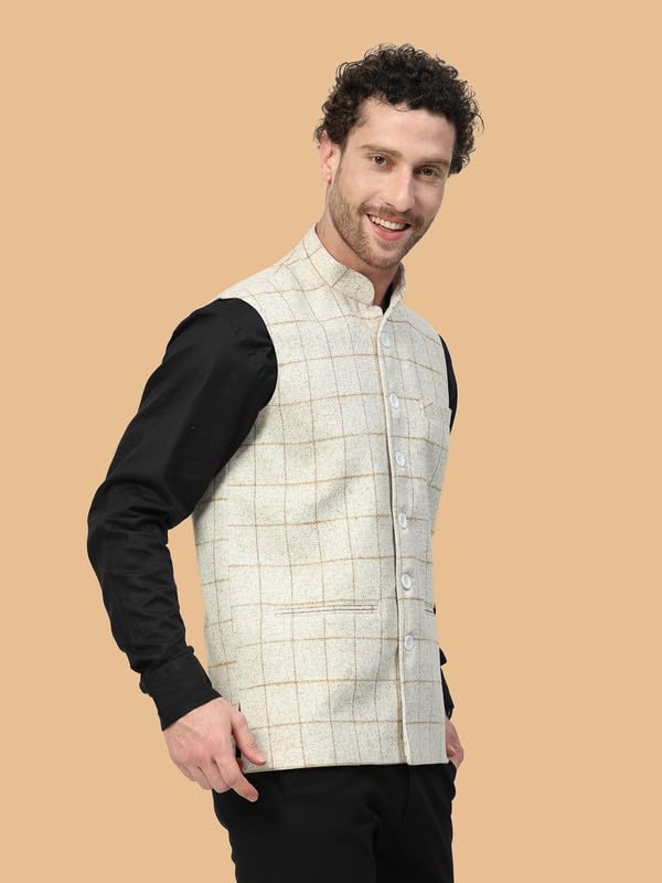 Image of VASTRAA FUSION Men's Traditional Woolen Nehru Jacket Modi Waistcoat