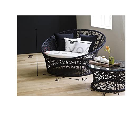 Image of DEVOKO Black & White Outdoor Wicker & Rattan Daybed For Poolside, Garden, Balcony, Patio, Beach, Terrace, Porch, Backyard - Unique Round Sofa Furniture, 139 Centimeters, 122 CM, 76 CM