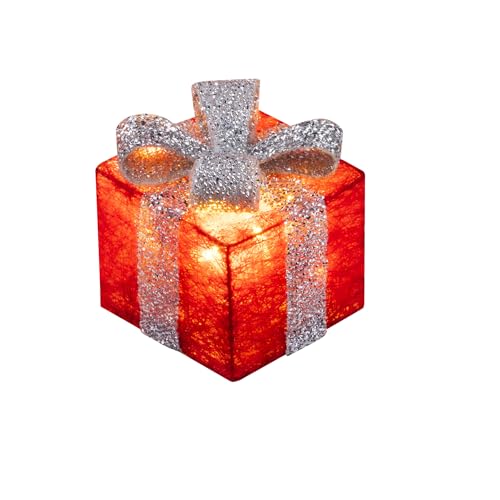 Bambelaa! 3er Led Deko Geschenke Leucht Boxen Timer Weihnachts Dekoration Weihnachtsdeko Beleuchtet Deko Weihnachten (Rot)