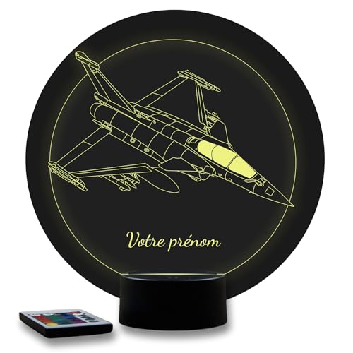 JNB-Maker FR Lampe 3D Rafale Dassault – Avec personnalisation offerte – Télécommande 16 Couleurs + 4 Modes automatiques – Veilleuse – Cadeau...
