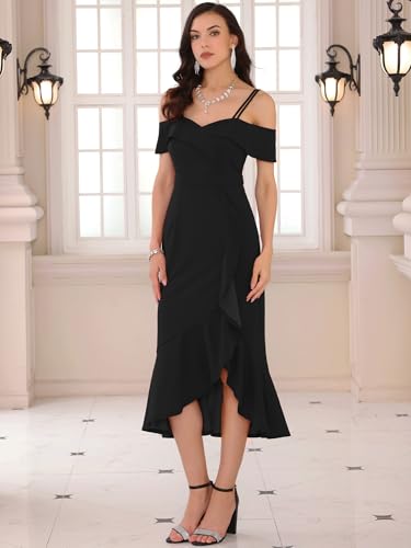 Women's Wedding Guest Bride Dresses 2025 Spaghetti Strap Off The Shoulder Ruffle Formal Dress2