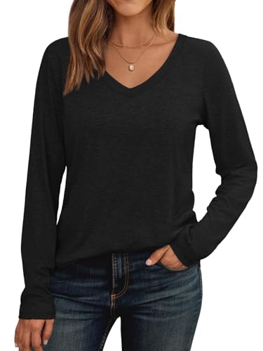 AUTOMET Womens Long Sleeve Shirts V Neck Casual Tops Loose Dressy Basic Fall Fashion Trendy Outfits Winter Clothes