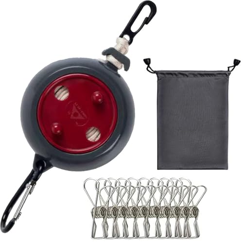 QeeHeng Corde à Linge de Voyage Portable, réglable de 10 m, Corde à Linge de Camping, Corde à Linge pour extérieur/intérieur, buanderie, 10 Pinces à...
