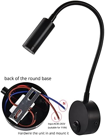 Miniatura 2 de Lámpara de pared negra con potencia incorporada, 3 W, lámpara de montaje en cabecera de pared para galería de arte, luz de lectura para dormitorio,