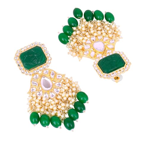 Gehena by Estele Gold Plated Fashionable Kundan Drop Earrings with Beads for Girls/Women - Image 6
