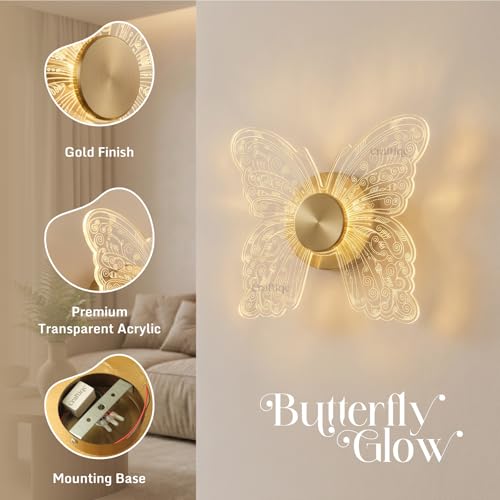 Image of Butterfly Glow Acrylic LED Wall Light | Decorative Butterfly Wall Lamp with 3 Colour Modes (Warm, Neutral & Cool White) | Premium Ambient Lighting for Home Interiors