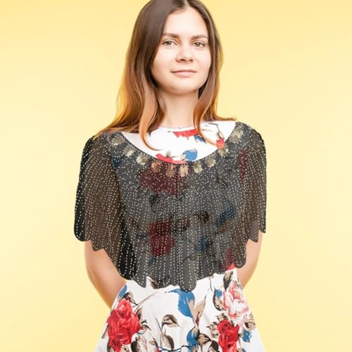 Women's Lace Shawl Wraps for Evening Dress Sequin Beaded Wedding Bridal Cape 1920s Flapper Cover Up3