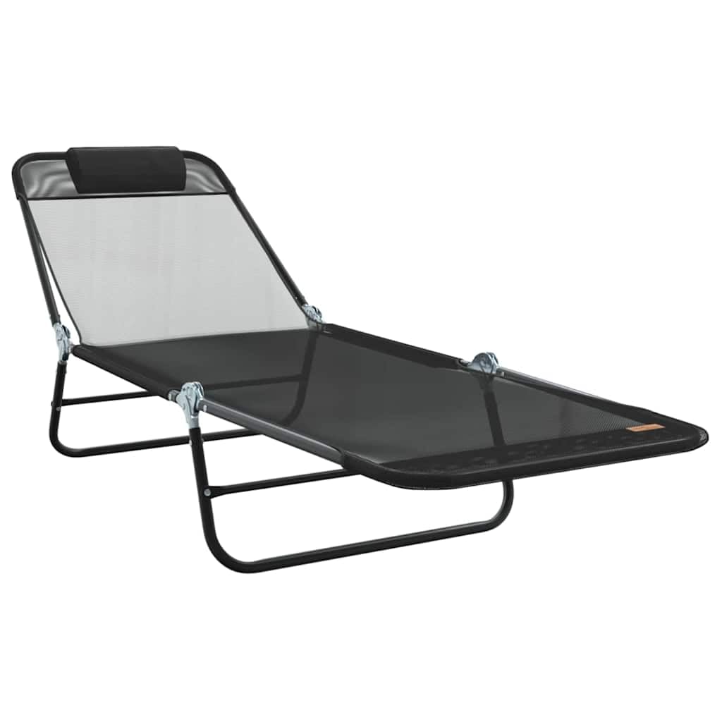 Składany leżak do opalania, zestaw 2 szt., czarny, 182 x 55 x 85,5 cm, leżak ogrodowy z regulowanym oparciem, na taras, balkon, basen, plażę, kemping, wellness