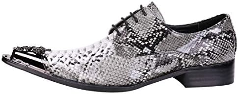 Santimon Mens Western Pointed Toe Leather Lace Up Dress Shoes Fashion Casual Metal Tip Oxford Silver 13 | Image 1