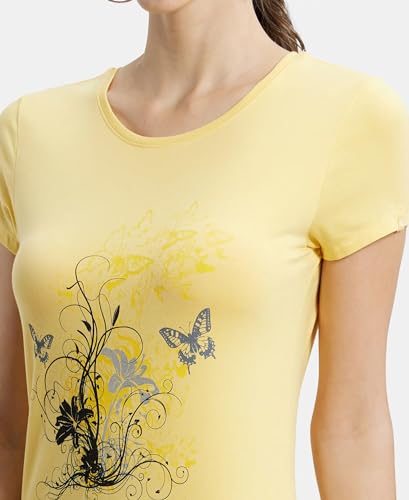 Image of Jockey 1361 Women's Super Combed Cotton Elastane Stretch Regular Fit Graphic Printed Round Neck Half Sleeve T-Shirt (Prints May Vary)
