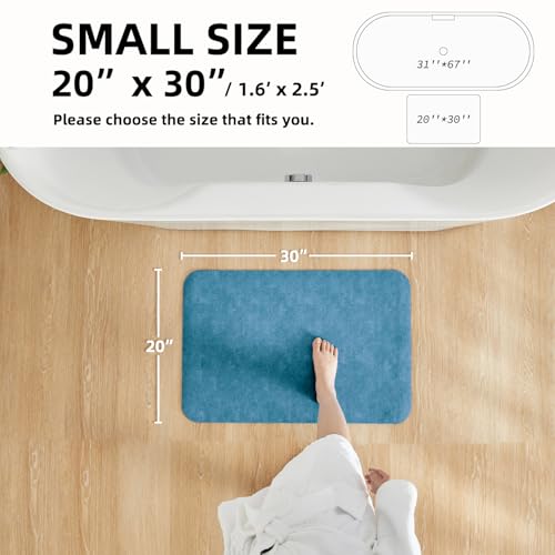 Bathroom Mat Quick Dry, Bathroom Rugs Non Slip Washable Thin Absorbent Bath Mat Fits Under Door Bathroom Floor Mat Perfect for Bath, Shower, or Sink 20"x30" Denim Blue