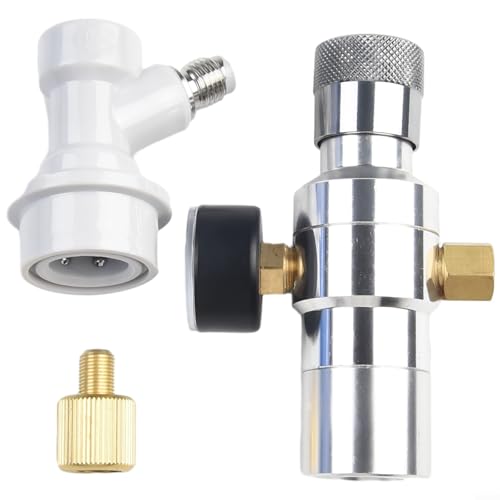 NbgrvB Dispensador de cargador de barril de cerveza con regulador de 0 a 30 PSI, adaptador de repuesto de rosca de 3/8 pulgadas, desconexión de gas de bloqueo de bola para dispensación de bebidas de 2